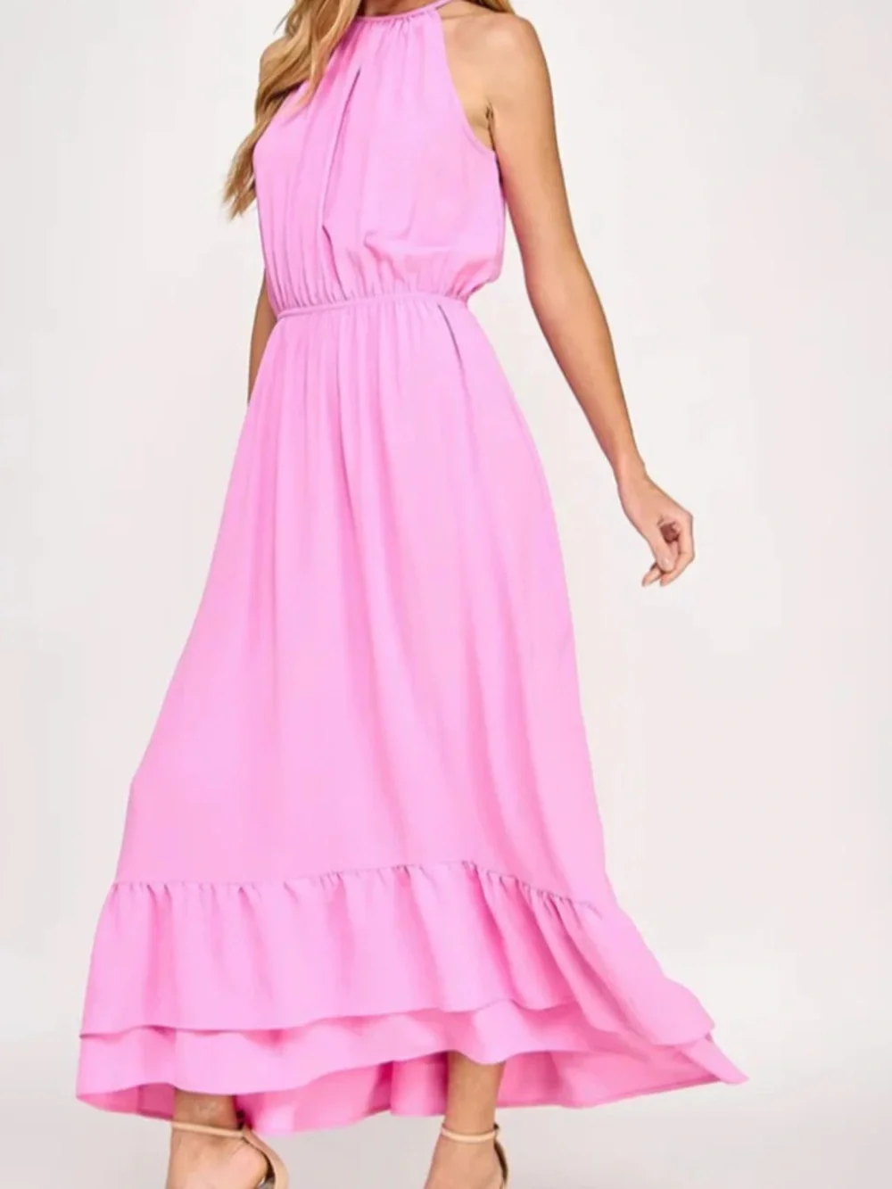 Sleeveless Pink Halter Maxi Dress large 2 Hearts - Picture 12 of 12